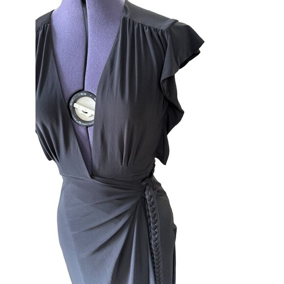 NWT Misa Los Angeles‎ Irina Black Wrap Dress V-Neck Flutter Sleeves Midi S, M - Picture 4 of 8
